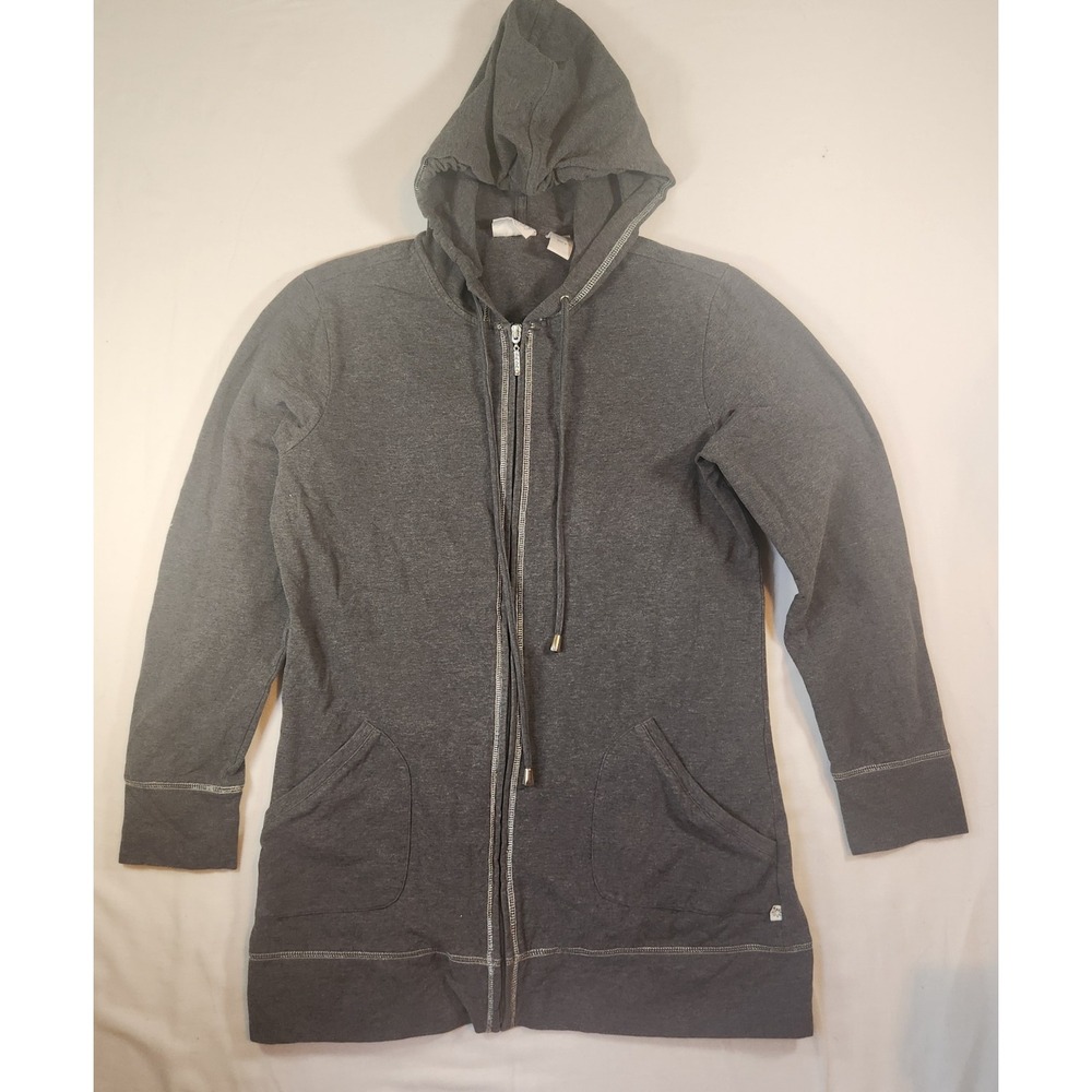 Zenergy by Chicos Womens Gray Full Zip Hoodie Sweatshirt Size 0 XS